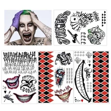 Joker Tattoos Suicide Squad Stickers, 4 Sheets Halloween Temporary Tattoos Hand 