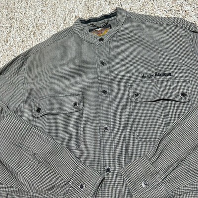 Vintage Harley Davidson Hound Tooth Shirt Shaked Mens M Band Collar New