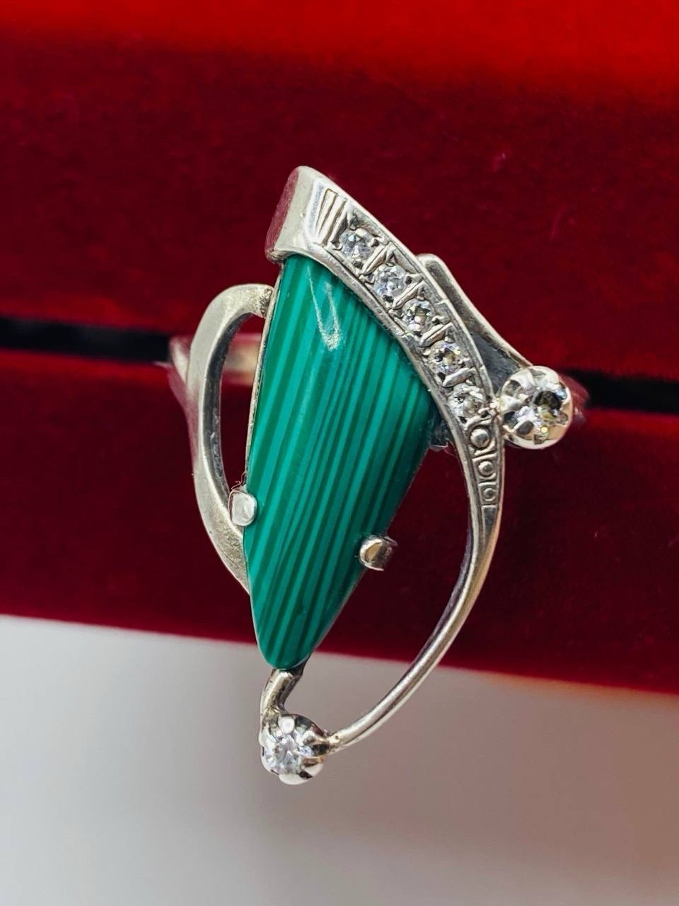 Vintage Solid Silver Ring 925 Malachite - image 2