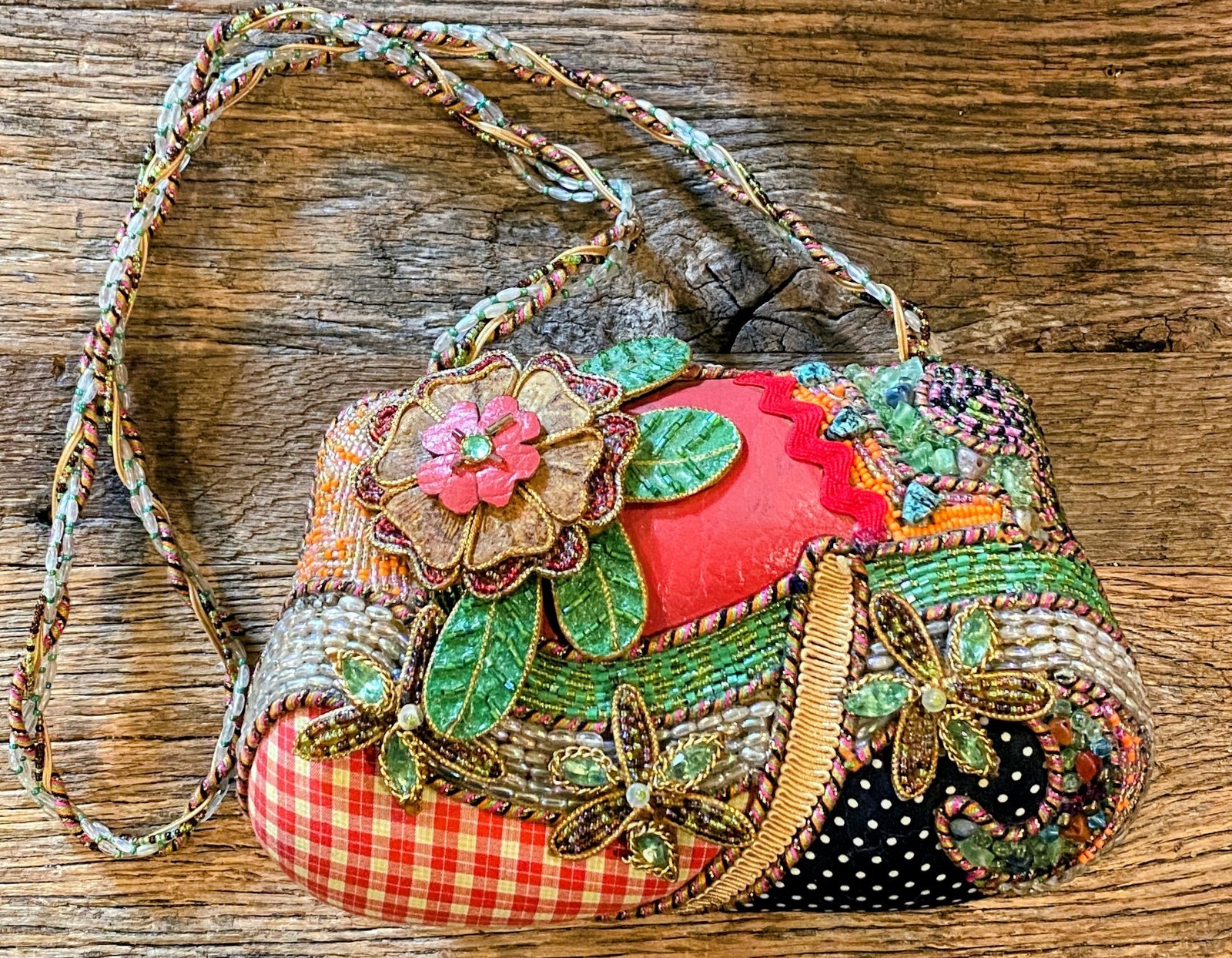 BOLSO DE MANO DE COLECCIÓN MARY FRANCES Lunares con Cuentas FLOR HOMBRO BOLSO CLUTCH