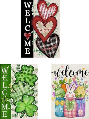 3 Pack Happy Valentines Day Garden Flag St Patricks Day Garden Flag Easter Garde