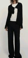 Zara Studio Pants Womens Med Textured Black Wide Leg Beaded Sequin Woven Limited