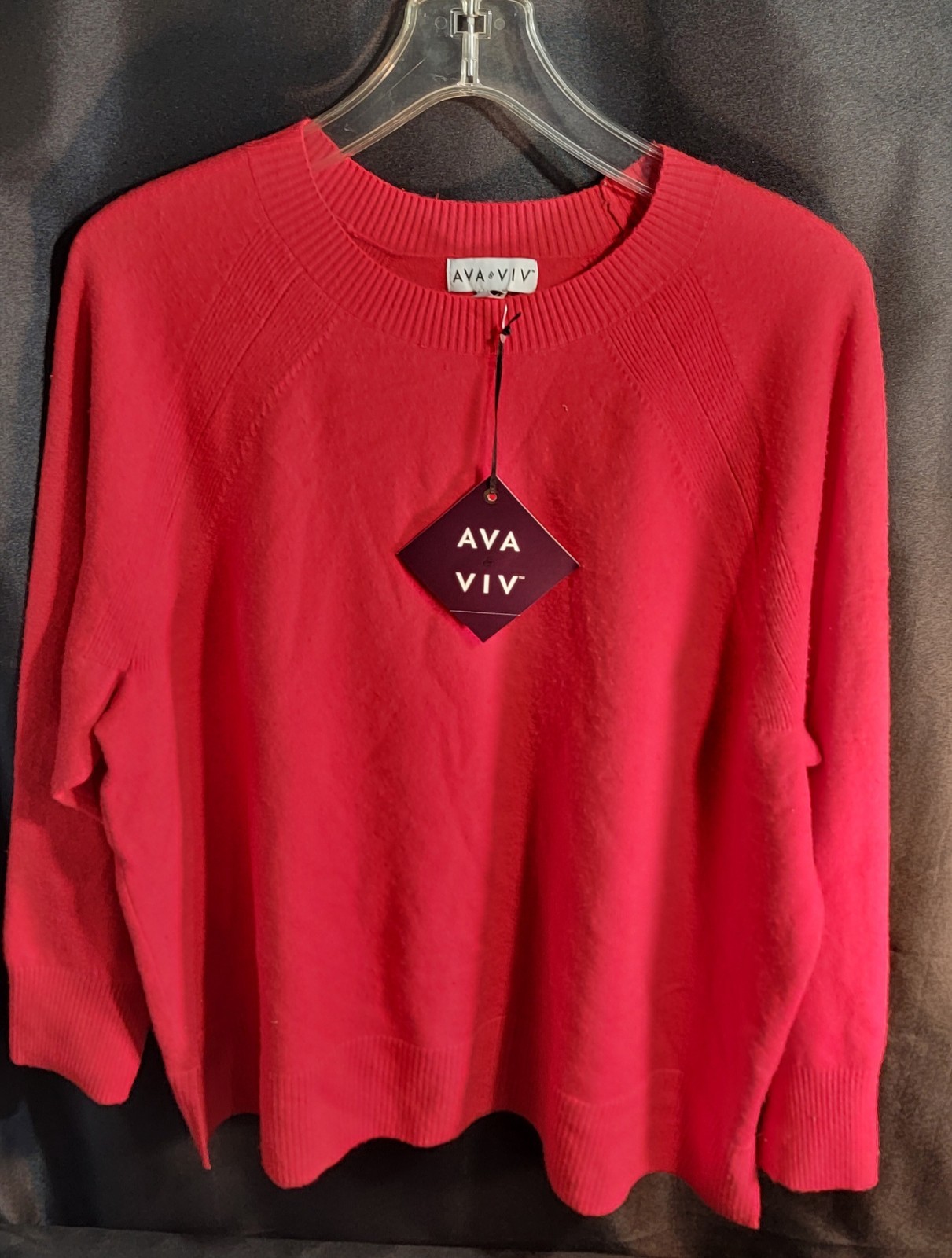 Ava & Viv Womens Sweater Knit Crew Neck Pullover Basic Red Size 1X Classic