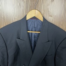 Jos A Bank Blazer Jacket Mens 42L Black Pure Wool Double Breasted Peak USA Made