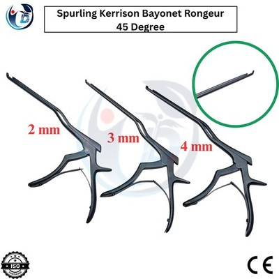 Spurling Kerrison Bayonet Rongeur 45 Degree 2mm,3mm,4mm up 7'' Matte Black
