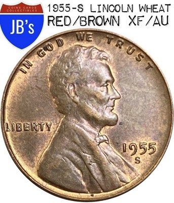 1955-S Lincoln Wheat Cent Penny 1c - Lightly Circulated - RED/BROWN (XF/AU)