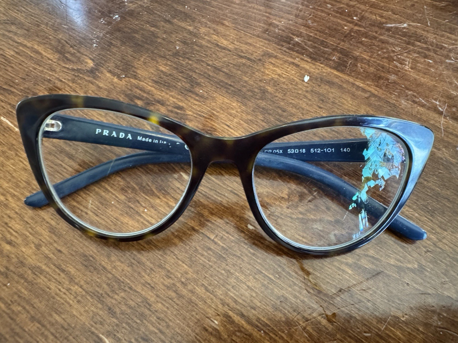 Prada PR 05XV cat-eye eyeglasses in a Havana/tortoiseshell color. Used thumbnail 5