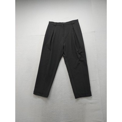 H&M Women Dress Pant 16 Black Pleated Front High Waist Tapered Leg Formal Career