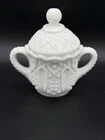 Vtg Westmoreland Glass White Milk Glass Sugar Bowl & Lid, Paneled Grape Pattern