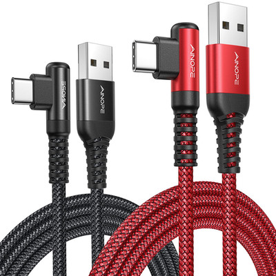 AINOPE USB C Cord 3.1A Fast Charge, [2-Pack, 6.6Ft] Type C Charging Cable Right