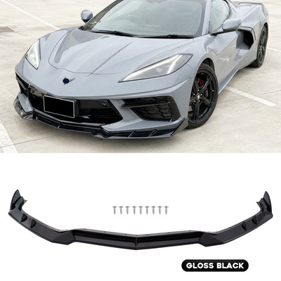 Fits 2020-2026 Chevrolet Corvette C8 Stingray Gloss Black Front Bumper Lip Kit