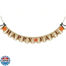 ERKOON Burlap Banner Happy Fall Sign Pumpkin Flag Rustic Natural Fall Harvest