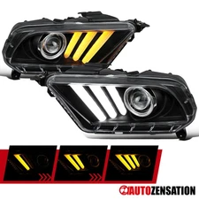 Fit 2010-2014 Ford Mustang Sequential LED Signal Black Projector Headlights Lamp
