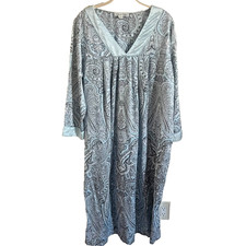 Oscar De La Renta Paisley House Coat L Lt Blue Floral Paisley Satin Pockets Zip