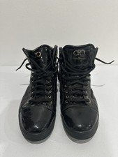 Salvatore Ferragamo Patent Leather High Top Sneakers Black Gancini 12 EE + Bag