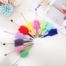 20 Pcs Furry Beadable Pens Bulk, Plastic Beaded Pens with 40Pcs Black Ink Bal...