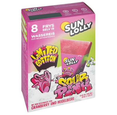 SUN LOLLY Wassereis Sour Pink (2026) 12 Kartons à 8 x 60ml (480ml)