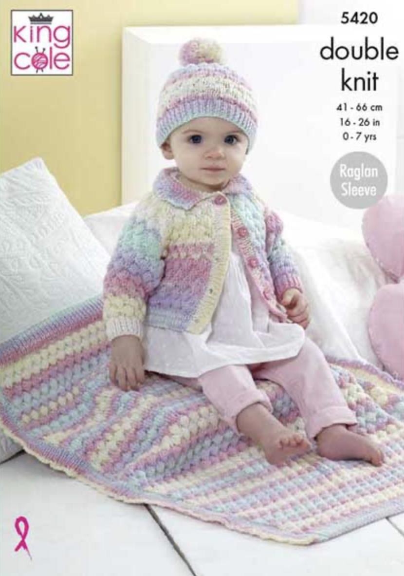 King Cole 5420 Knitting Pattern Baby Childrens Cardigan Hat and Blanket in Beaches DK - Image 4