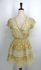 American Eagle Linen Blend Eyelet Floral Tiered Smocked Dress XS Cottage Boho