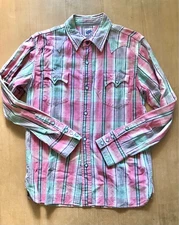 Samurai Jeans Shirt  Western Check Shirt Ombre Used Japan Msize