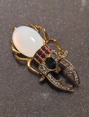 Joan Rivers Hirschkäfer Moonglow Glas & Kristalle Insekt Brosche Anstecknadel Vintage 90er