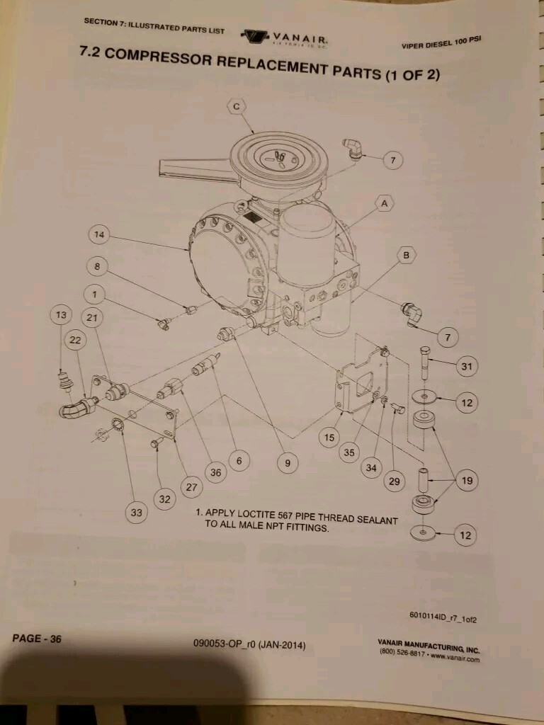 Vanair Viper Diesel 100psi Air Compressor Operator's Manual And Parts Lists