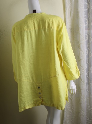 Multiples Sz XL Bright Yellow 100% Linen A-Line Lagenlook Funky Art Jacket - Picture 3 of 4