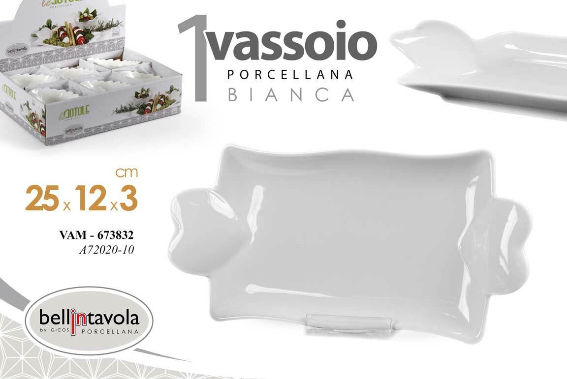 VASSOIO CIOTOLA IN PORCELLANA BIANCA 25*12*3 CM ANTIPASTI APERITIVO VAM-673832
