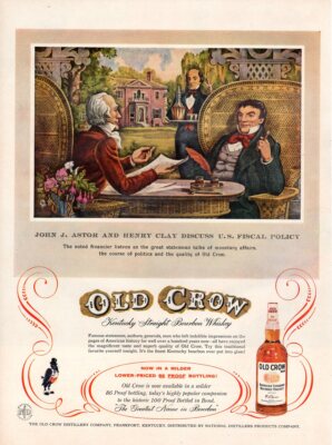 Vintage advertising print Alcohol Old Crow John J Astor Henry Clay art 1957 ad