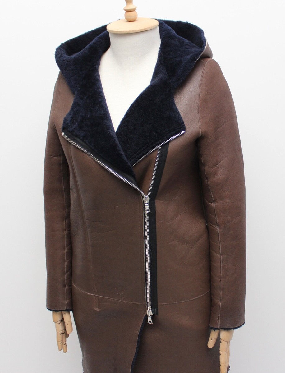 Women's SANDRO Shearling Lamb Leather Coat Reversible RARE Size