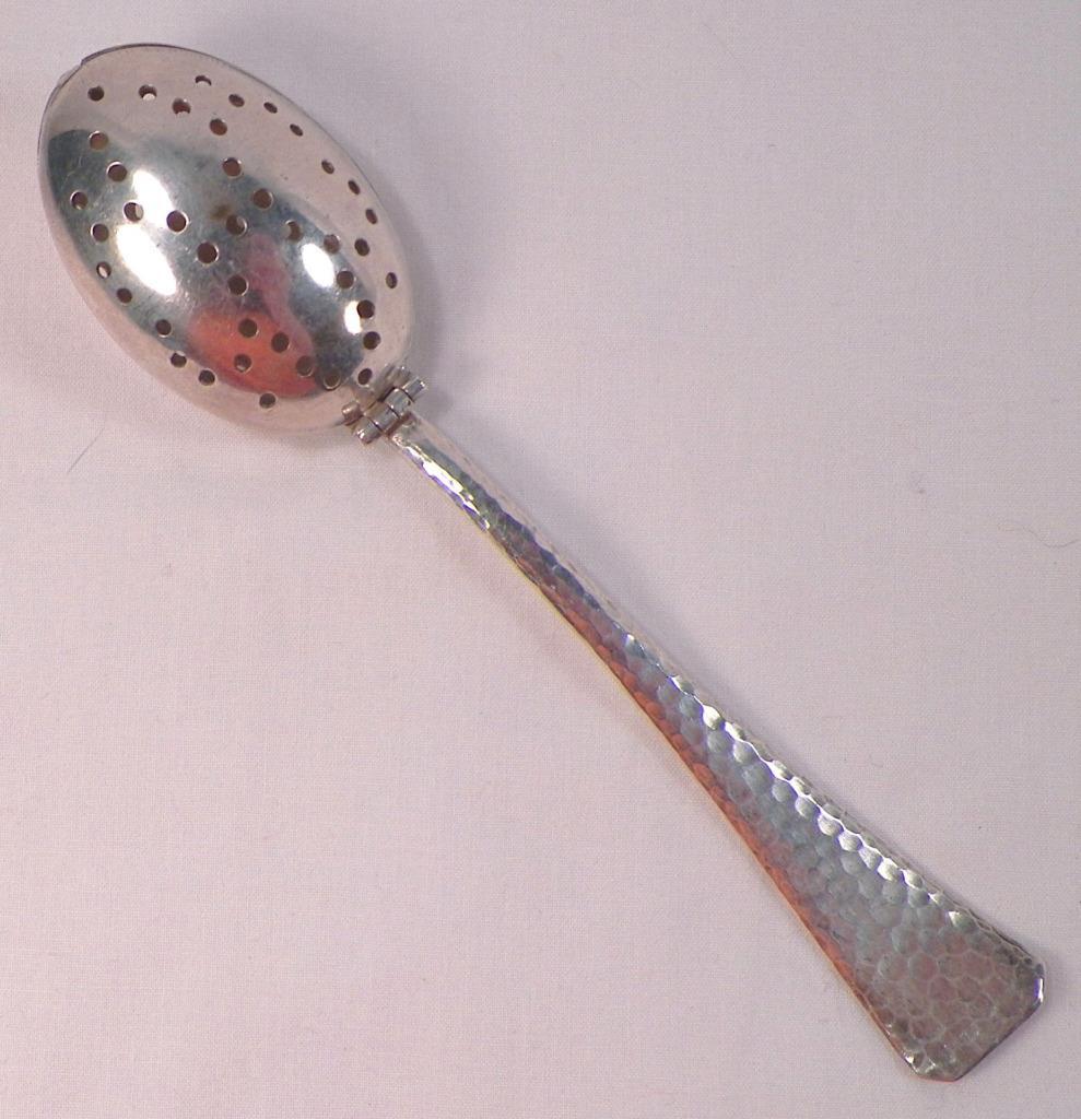 Silverplate Tea Strainer Spoon E & J B Empire Art Silver NY Hammered