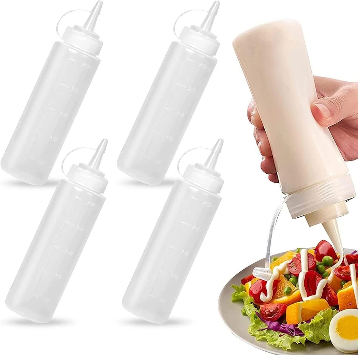 Abnaok Plastic Squeeze Condiment Bottles 4 Pcs 8oz Food Grade BPA
