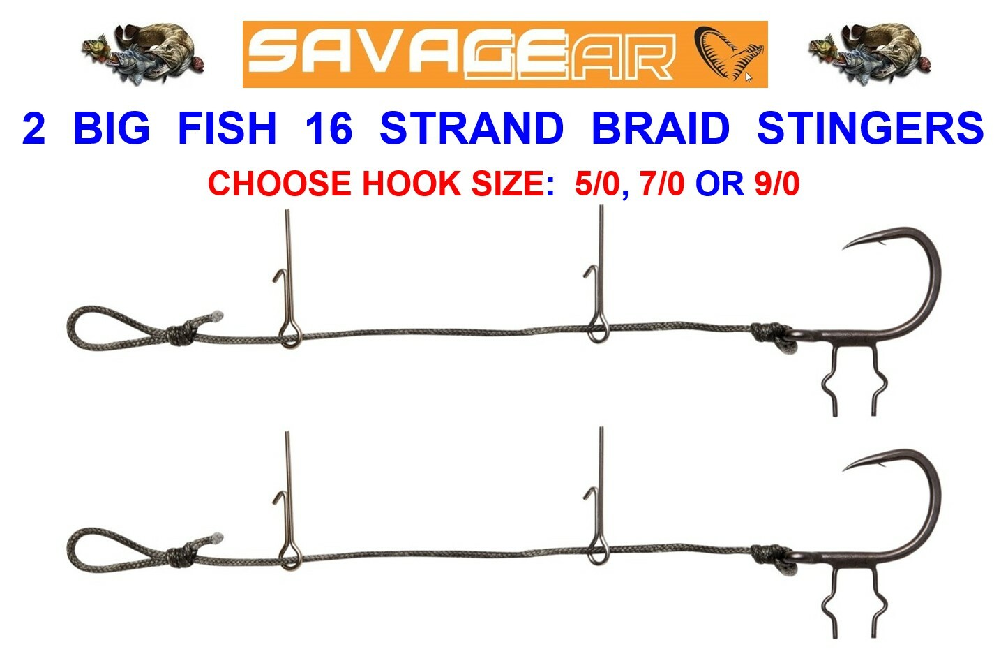 2 SAVAGE GEAR BIG FISH SINGLE HOOK STINGER BRAID RIGS FOR CUTBAIT ...