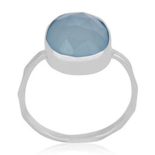 Handmade 925 Silver Blue Chalcedony Gemstone Stackable Ring Jewelry