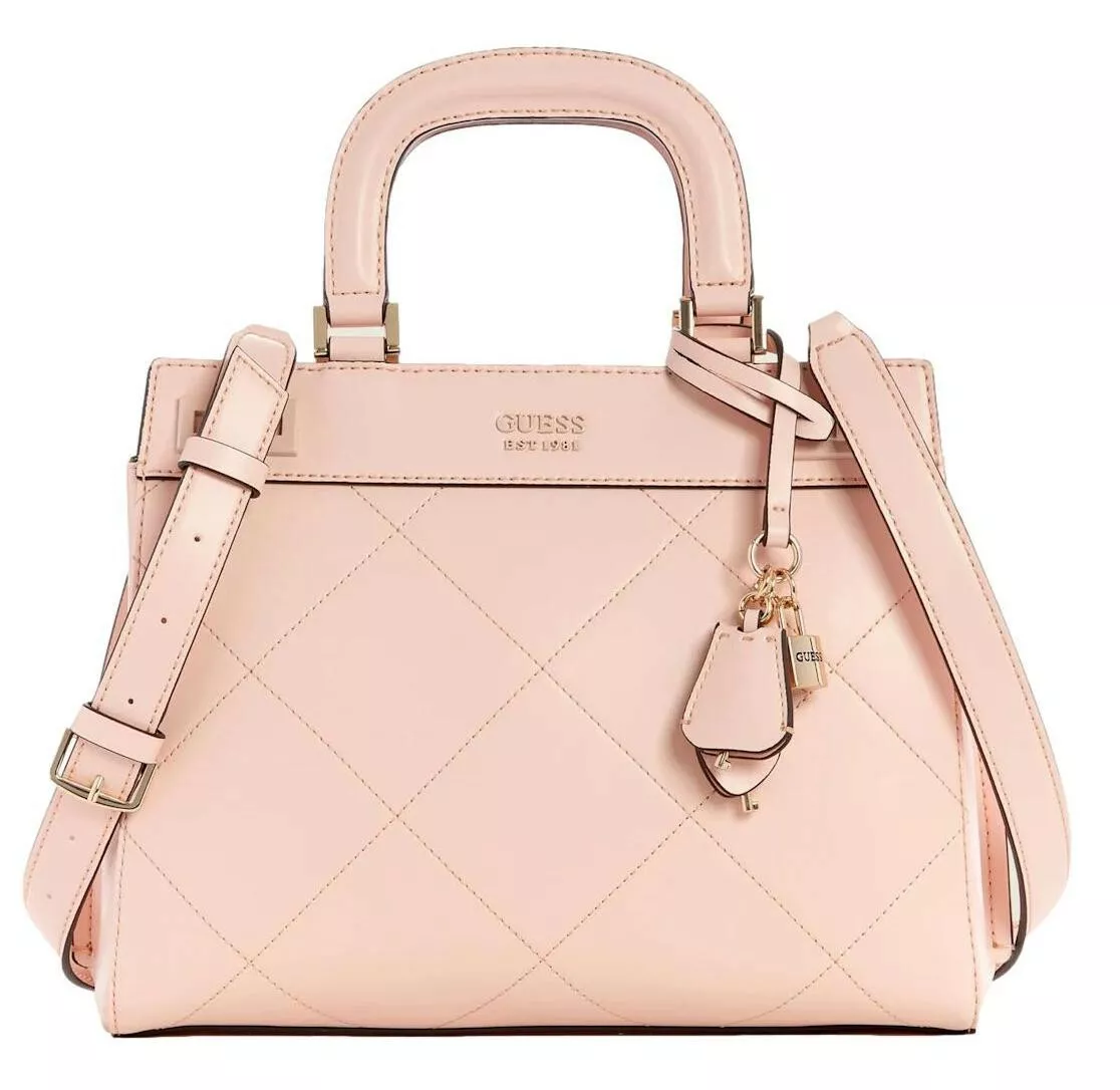 NEW GUESS Women's Light Pink Quilted Luxury Satchel Crossbody Handbag Purse