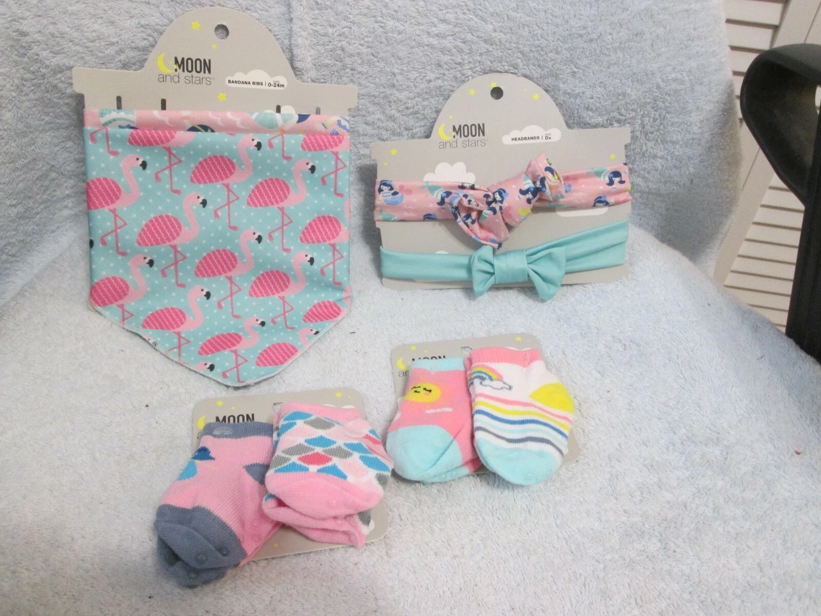 Moon & Stars 2 Bandana Bibs 0-24 Mo., 2 Headbands 0+ & 4 Pairs Socks 6-18 Mo.