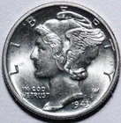 1943-P MERCURY DIME - BU UNC-With CARTWHEELING MINT LUSTER & FULL SPLIT BANDS