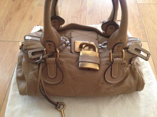 CHLOÉ Beige Brown Leather Paddington GOLD LOCK Shoulder Bag Purse  - Picture 1 of 16
