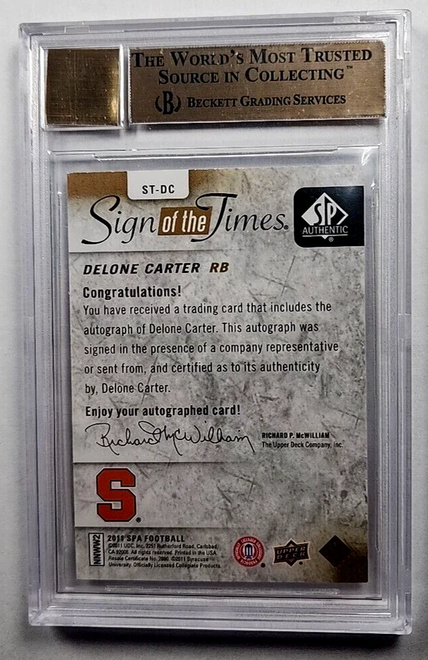 2011 SP Authentic Sign of the Times Gold Auto Delone Carter /10 BGS 9.5 / 10 - Image 2 of 3