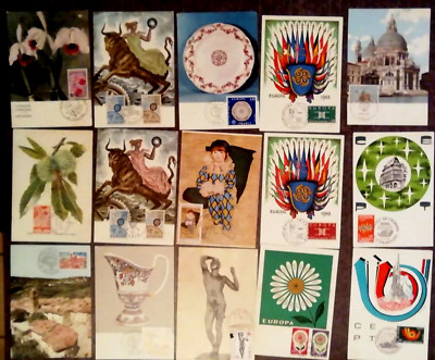 Lot of 15 MAXIMUM Postcard Europe, Stamps
