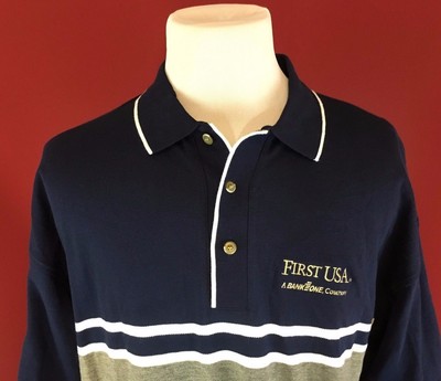 First USA Bank One Antigua  Logo Multi color Polo Golf Shirt mens Large