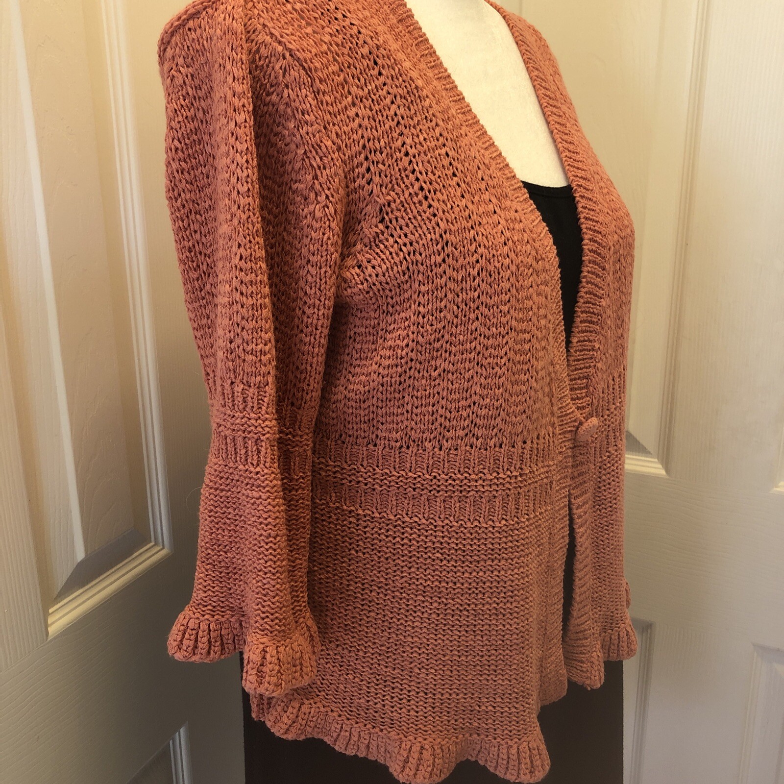 August Silk Salmon Small One Button Cardigan 3/4 … - image 2