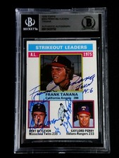 BERT BLYLEVEN PERRY FRANK TANANA SIGNED 1976 TOPPS #204 BECKETT AUTOGRAPH AUTO