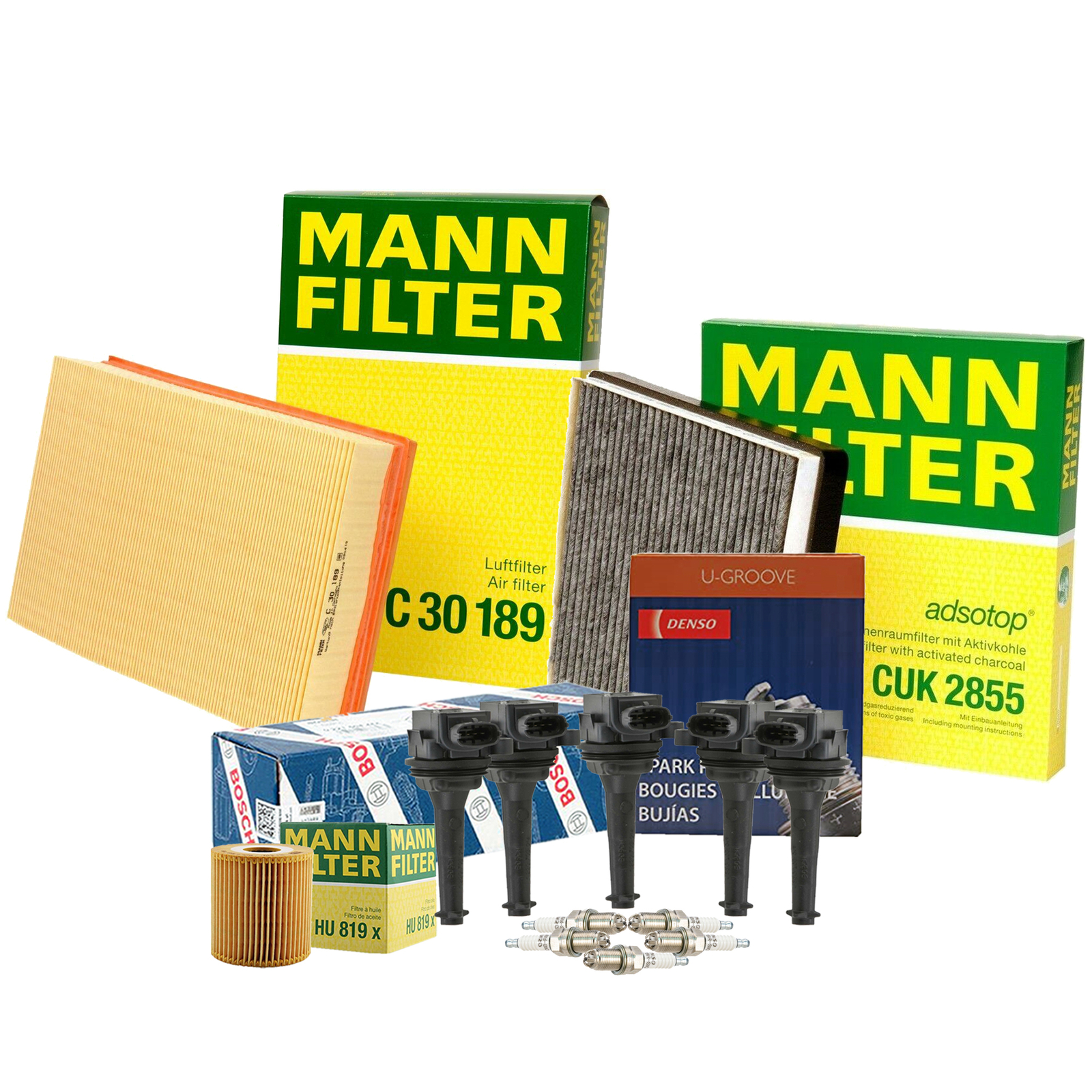 Mann Filters Bosch 5 Coils Denso 5 U-Groove Spark Plug Tune Up Kit For S60 V70