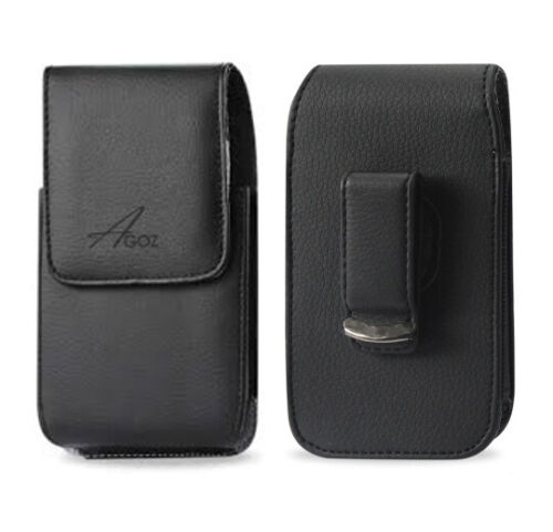 Étui vertical en cuir AGOZ étui de poche clip ceinture pivotant pour téléphones Motorola - Photo 1 sur 5