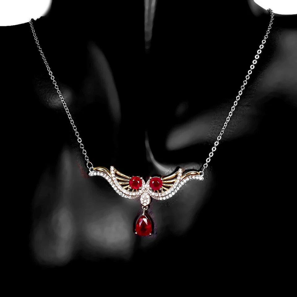 Collana In Argento Sterling 925 Con Gemma Di Rubino 8x6mm Gioielli 20.5 In - Immagine 2 di 4