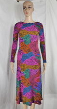 Farm Rio Rainbow Mix  Midi Long Sleeve Jersey Dress Ribbed Knit Women's  X Small