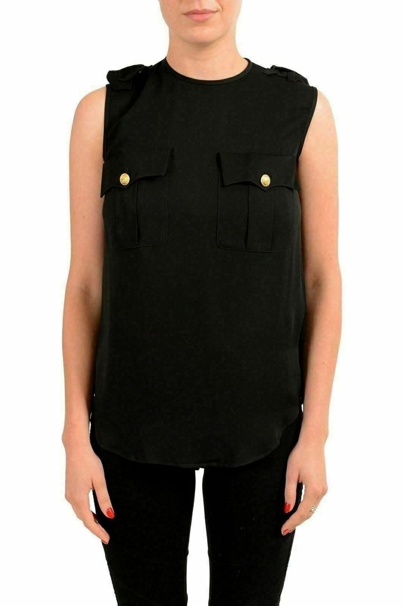 Chemisier Dsquared2 En Soie Noire Sans Manches - Modèle Cravate élégant, Taille XS IT 38