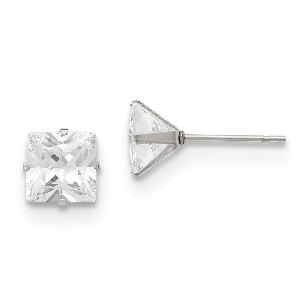 Chisel Stainless Steel Polished 7mm Square CZ Stud Post