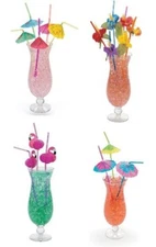 48 Assorted Tropical Drinking Straws, Luau/Tiki Bar Flamingo, Flower, Umbrella